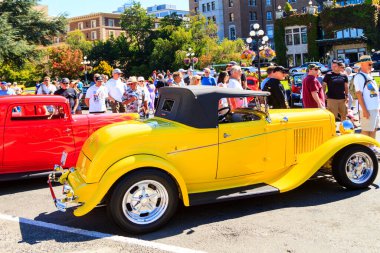 Victoria BC Canada - 27 Ağustos 2017: Geleneksel Vancouver Adası Motor Toplantısı 'nda egzotik ithal otomobiller sergileniyor.