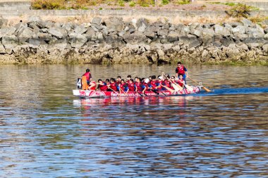 VICTORIA, CanADA - 20 AUG 17: Geleneksel Victoria Ejderha Tekne Festivali. Victoria 'nın en muhteşem yaz festivallerinden biri ve Kanada' da çalışan bir limanda gerçekleşen tek ejderha botu festivali..
