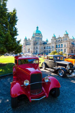 Victoria BC Canada - 27 Ağustos 2017: Geleneksel Vancouver Adası Motor Toplantısı 'nda egzotik ithal otomobiller sergileniyor.