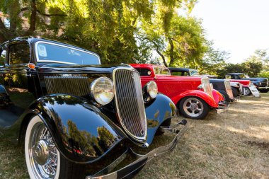 Victoria BC Canada - 27 Ağustos 2017: Geleneksel Vancouver Adası Motor Toplantısı 'nda egzotik ithal otomobiller sergileniyor. 