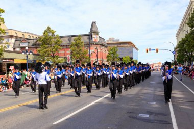Victoria Canada - May 22,2017: Unidentified Marching Band in Victoria Day Parade along Douglas Street. This is Victoria's largest parade and attracting well over 100,000 people from Canada and USA.