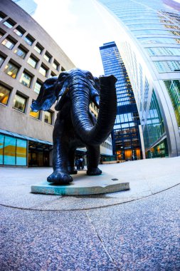 TORONTO, CANADA - 5 FEBRUARY 2016: Bronze elephant sculpture in the Financial District in downtown Toronto, Ontario in Canada.