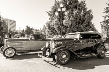 Victoria BC Canada - 27 Ağustos 2017: Geleneksel Vancouver Adası Motor Toplantısı 'nda egzotik ithal otomobiller sergileniyor. 