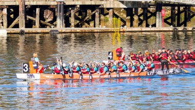 VICTORIA, CanADA - 20 AUG 17: Geleneksel Victoria Ejderha Tekne Festivali. Victoria 'nın en muhteşem yaz festivallerinden biri ve Kanada' da çalışan bir limanda gerçekleşen tek ejderha botu festivali..