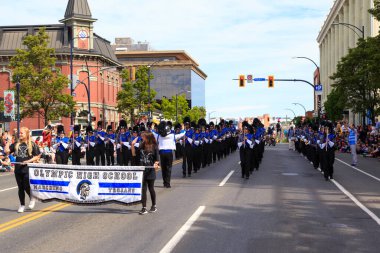 Victoria Canada - May 22,2017: Unidentified Marching Band in Victoria Day Parade along Douglas Street. This is Victoria's largest parade and attracting well over 100,000 people from Canada and USA.