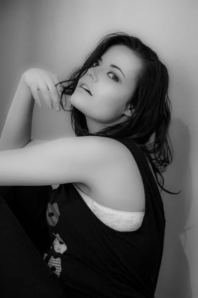 Black White Portrait Seductive Beautiful Young Woman — Stock Photo, Image
