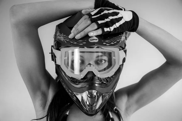 African Girl Wearing Motorbike Mask — Stock Photo, Image