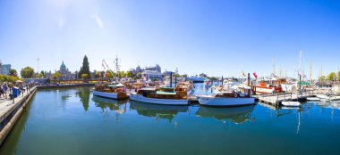 Güneşli bir günde yatları olan şehir limanı