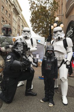 VICTORIA, CANADA - OCTOBER 31, 2016: People wearing Halloween, creative costumes, makeup on Wicked Victoria Day. The city has a torrid history that come to life at Halloween.