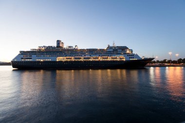 VICTORIA, BC, CANADA - JUN 26, 2016: Cruise ships at night in Victoria. Ogden Point 