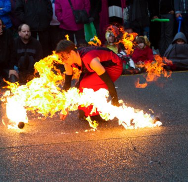 VICTORIA CANADA - OCTOBER 31, 2016: Crowded downtown with happy joyful people wearing Halloween, creative costumes,makeups on Wicked Victoria Day. The city has a torrid history that come to life at Halloween.