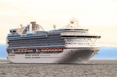 Denizde gemi turu, doğa arka planında.