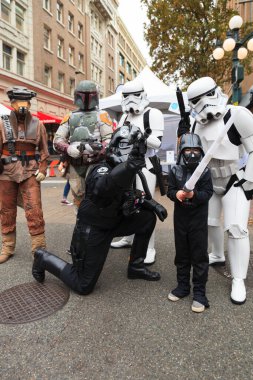 VICTORIA, CANADA - OCTOBER 31, 2016: People wearing Halloween, creative costumes, makeup on Wicked Victoria Day. The city has a torrid history that come to life at Halloween.