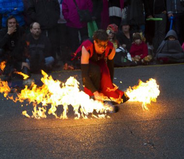 VICTORIA CANADA - OCTOBER 31, 2016: Crowded downtown with happy joyful people wearing Halloween, creative costumes,makeups on Wicked Victoria Day. The city has a torrid history that come to life at Halloween.