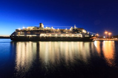 VICTORIA, BC, CANADA - JUN 26, 2016: Cruise ships at night in Victoria. Ogden Point 