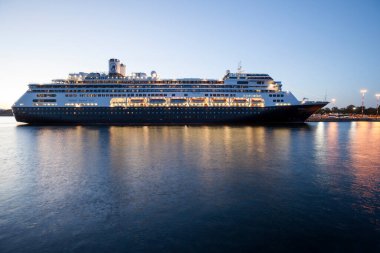 VICTORIA, BC, CANADA - JUN 26, 2016: Cruise ships at night in Victoria. Ogden Point 