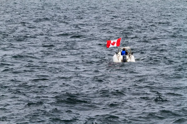 Man Fishing Boat Flag Canada — Stock Photo, Image