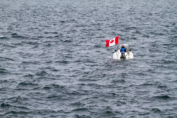 Man Fishing Boat Flag Canada — Stock Photo, Image