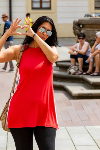 Beautiful Brunette Lady Posing Prague Czech Republic — Stock Photo, Image