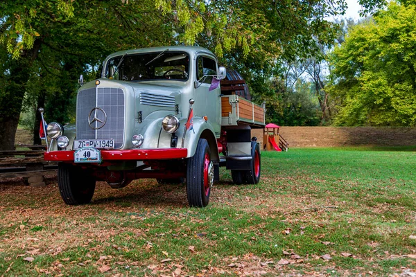 Tracteur Rouge Dans Forêt — Photo