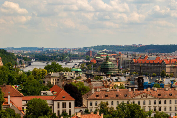 Prague, Czech Republic - Jun 19 2018: Red Roofline in Prague, view from the castle district.