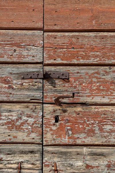 Vieille Clôture Bois Avec Une Serrure Rouillée — Photo