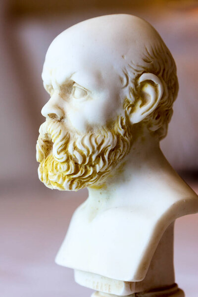Greece Athene May 19 09: Illustrative Statue of Socrates, lived in Athens (470 BC - 399 BC) a Greek Athenian philosopher. It is one of the founders of Western philosophy. White marble bust of him.