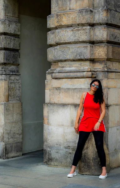 Beautiful Brunette Lady Posing Prague Czech Republic — Stock Photo, Image