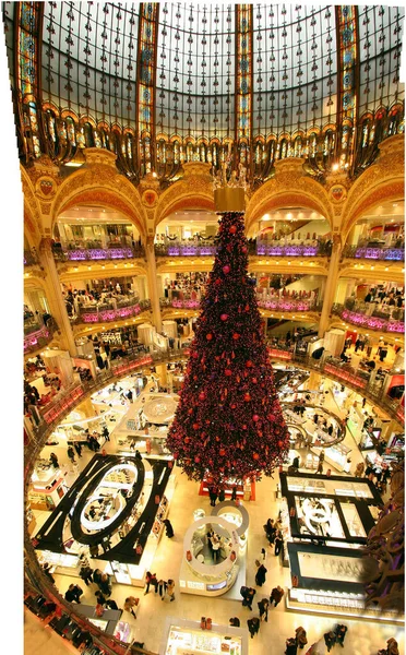 Díszített Karácsonyfa Pláza Csarnokában — Stock Fotó