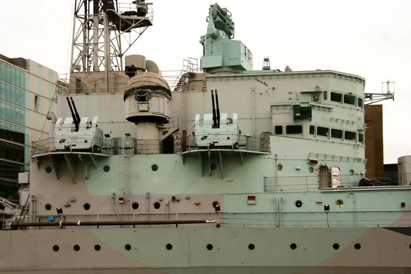 Londen Dec Zicht Hms Belfast Royal Navy Light Cruise Oorlogsschip — Stockfoto