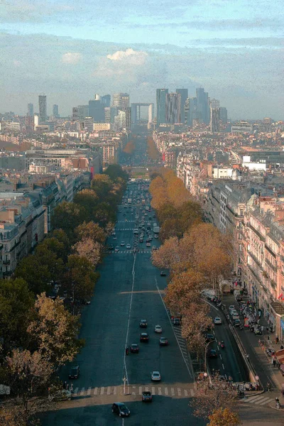 Panoramic View Paris Arc Triomphe Autumn Rain Sun — Stock Photo, Image