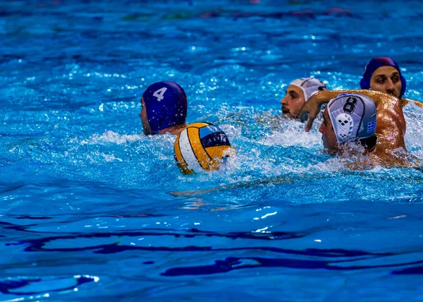 Competição Jogo Pólo Aquático Piscina — Fotografia de Stock