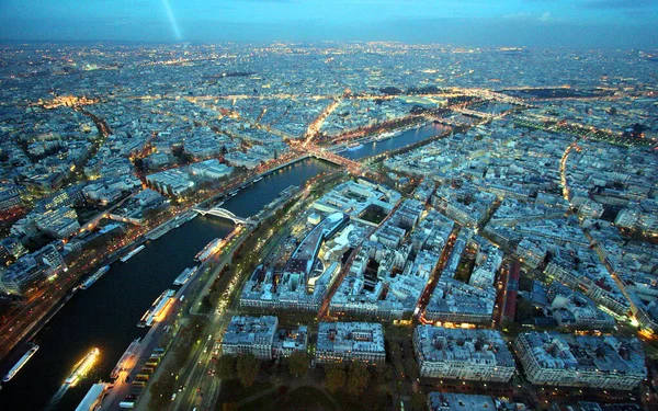 Beroemde Avond Uitzicht Parijs Met Rivier Seine Van Eiffeltoren Frankrijk — Stockfoto