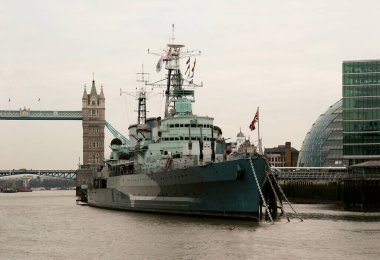 17 Aralık 2007 'de Londra' da HMS Belfast (Kraliyet Deniz Kuvvetleri hafif gemi seyahati) savaş gemisi Müzesi 'nin görüntüsü. Belfast, Thames Nehri üzerinde Londra 'da demirlemiş ve İmparatorluk Savaş Müzesi tarafından işletiliyordu..