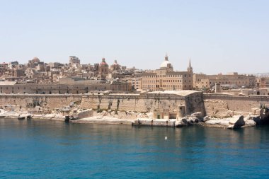 Malta Valletta - May 20 2009: View of Valletta's Grand Harbor with architecture. Valletta is the capital city of Malta and has the population of 6,444. Founded in 1565 by the Order of St John