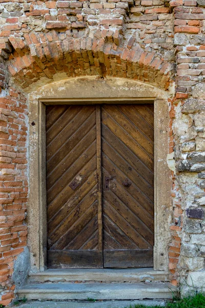 Vecchia Porta Legno Con Finestra — Foto Stock