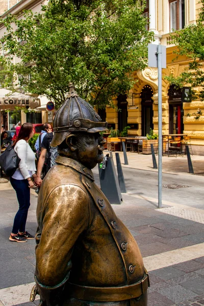 Budapest Ungarn Juli 2018 Statue Des Dicken Polizisten Der Innenstadt — Stockfoto