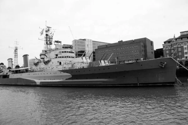 London Dec View Hms Belfast Royal Navy Light Cruise Warship — Stock Photo, Image