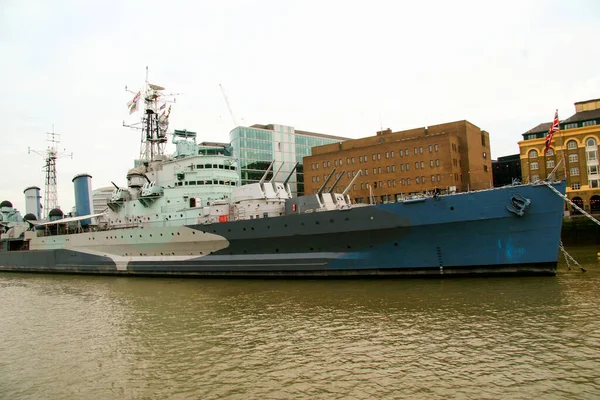 London Dec View Hms Belfast Royal Navy Light Cruise Warship — Stock Photo, Image