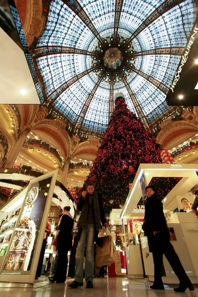 Decoración Del Árbol Navidad Ciudad Lafayette París —  Fotos de Stock