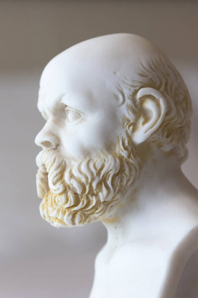 Greece Athene May 19 09: Illustrative Statue of Socrates, lived in Athens (470 BC - 399 BC) a Greek Athenian philosopher. It is one of the founders of Western philosophy. White marble bust of him.