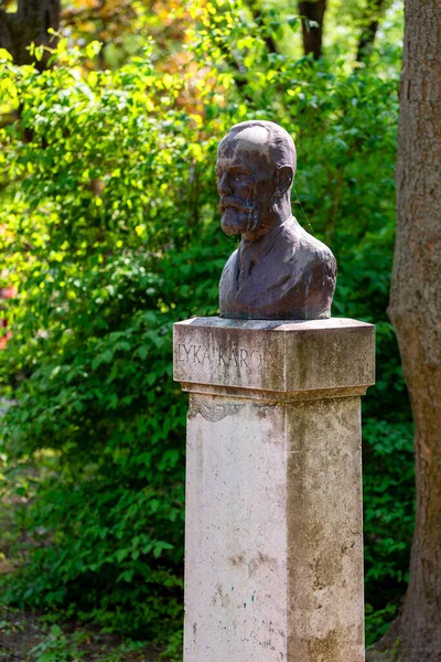 Estátua Velha Historiador Arte Húngaro Lyka Kroly Parque Dia Ensolarado — Fotografia de Stock