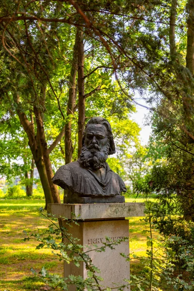 晴れた日に公園にいる老人像 — ストック写真