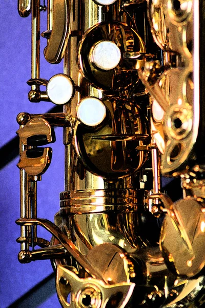Instrumenty Muzyczne Tle Niebieskiego Złotego — Zdjęcie stockowe