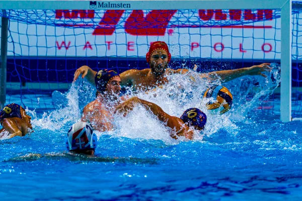 Competição Jogo Pólo Aquático Piscina — Fotografia de Stock