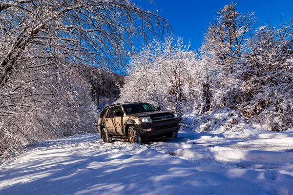 Central Mountain Range Macaristan Şubat 2021 Suv Aracı Kış Yolunun — Stok fotoğraf