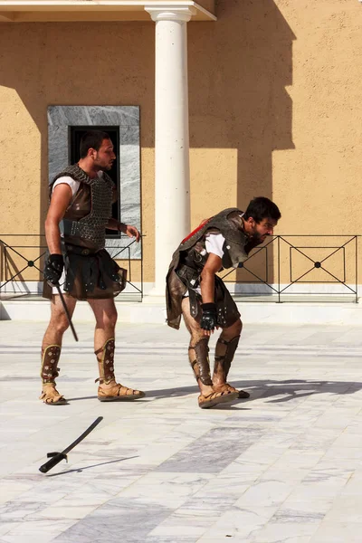 Rome Italy May 2014 Birth Rome Festival Performing Fight Gladiators — Stock Photo, Image