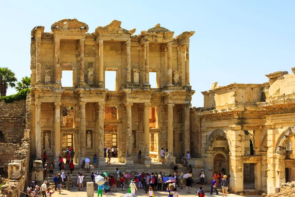 Tourists Walking Ancient Roman Building Library Celsus Ephesus Turkey Stock Image