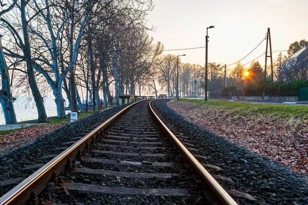 Železniční Trať Podzim Večer — Stock fotografie