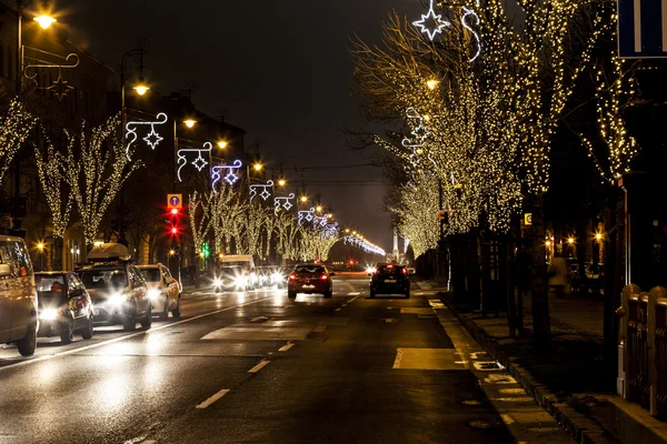 Luces de Navidad en una fila de árboles , —  Fotos de Stock